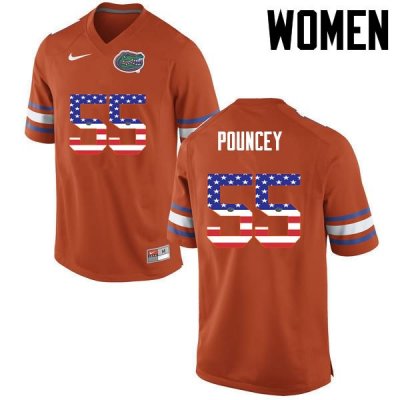 Women's Florida Gators #55 Mike Pouncey NCAA Nike Orange USA Flag Fashion Authentic Stitched College Football Jersey CML6162OJ